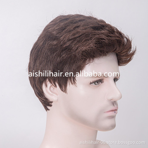 Aishili wholesale nature straight short brown toupee heat resistant synthetic wigs for man hair